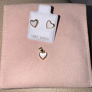 10KT adorable solid Gold Heart Earrings and Pendant Set.